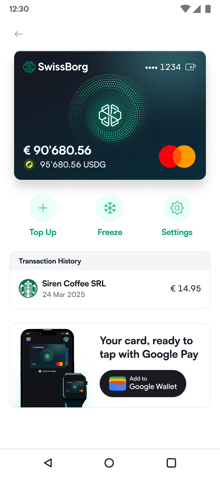 SwissBorg Card Anzeige